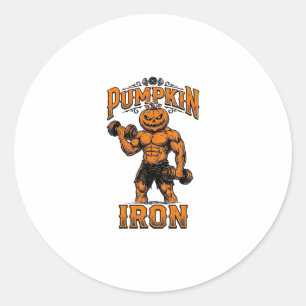 Pumpkin Iron Vintage Bodybuilder Halloween Design_ Classic Round Sticker