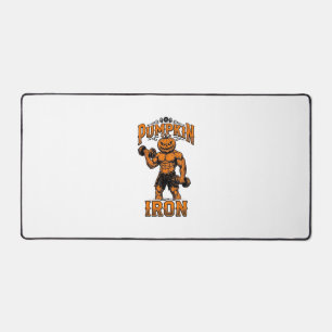 Pumpkin Iron Vintage Bodybuilder Halloween Design_ Desk Mat
