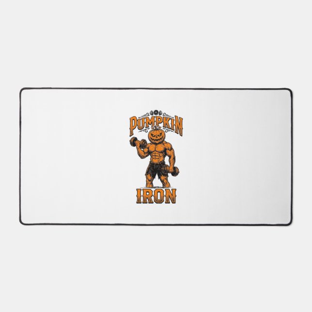 Pumpkin Iron Vintage Bodybuilder Halloween Design_ Desk Mat (Front)