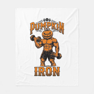 Pumpkin Iron Vintage Bodybuilder Halloween Design_ Fleece Blanket