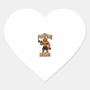 Pumpkin Iron Vintage Bodybuilder Halloween Design_ Heart Sticker