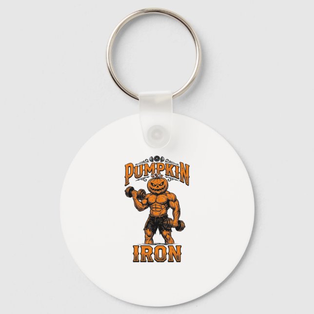 Pumpkin Iron Vintage Bodybuilder Halloween Design_ Key Ring (Front)