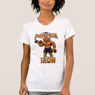 Pumpkin Iron Vintage Bodybuilder Halloween Design_ T-Shirt