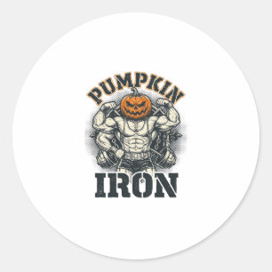 Pumpkin Iron Vintage Bodybuilding Halloween Design Classic Round Sticker