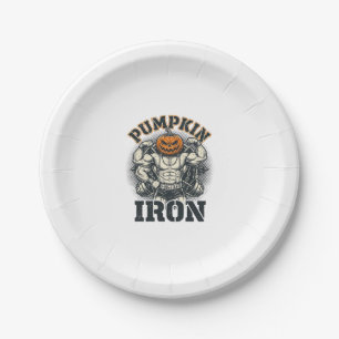 Pumpkin Iron Vintage Bodybuilding Halloween Design Paper Plate