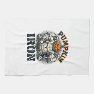 Pumpkin Iron Vintage Bodybuilding Halloween Design Tea Towel