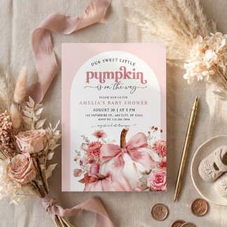 Pumpkin Is On The Way Pink Pumpkin Baby Shower Invitation