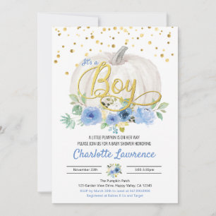 Pumpkin It's a Boy Baby Shower Blue Invitation