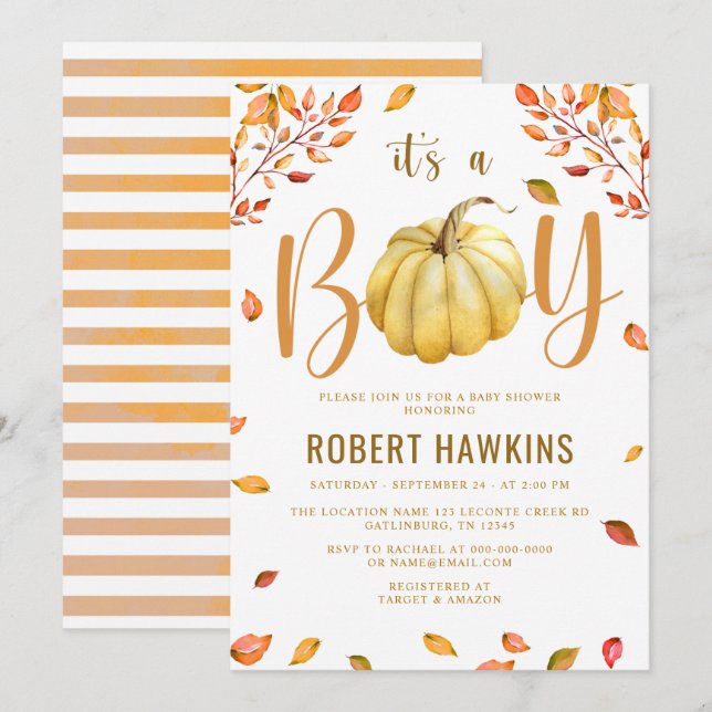 Pumpkin It's A Boy Baby Shower Invitation (Front/Back)