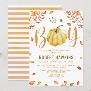 Pumpkin It's A Boy Baby Shower Invitation