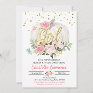 Pumpkin It's a Girl Baby Shower Pink Invitation