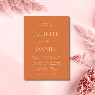 Pumpkin & Ivory Modern Minimalist Simple Wedding Invitation