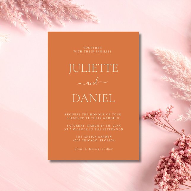 Pumpkin & Ivory Modern Minimalist Simple Wedding Invitation (Creator Uploaded)