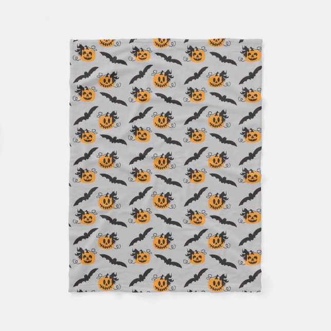 Pumpkin Jack O Lantern Bat Pattern Halloween Fleece Blanket (Front)