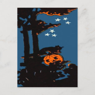 Pumpkin Jack O' Lantern Cat Orange Black Postcard