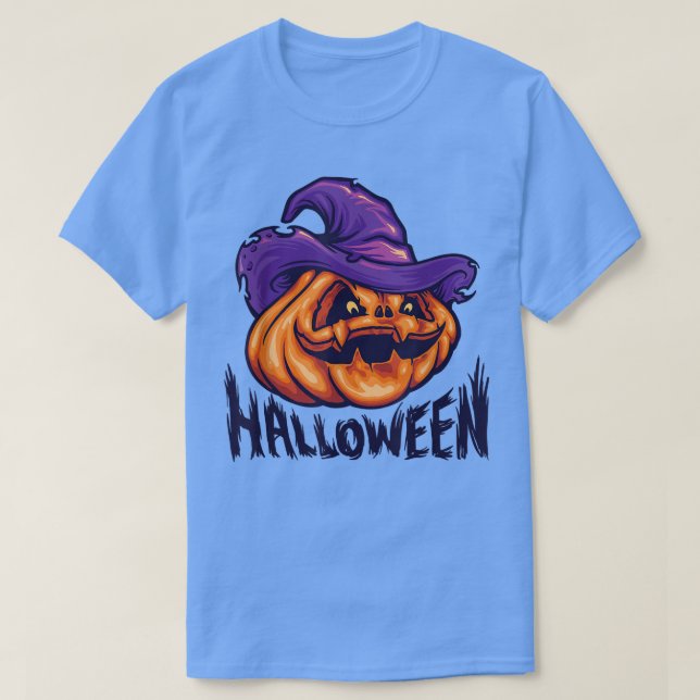 Pumpkin Jack O' Lantern Face, Evil Smile, Hallowee T-Shirt (Design Front)