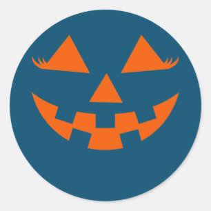 Pumpkin Jack O Lantern Face With Girl Eyelashes Classic Round Sticker