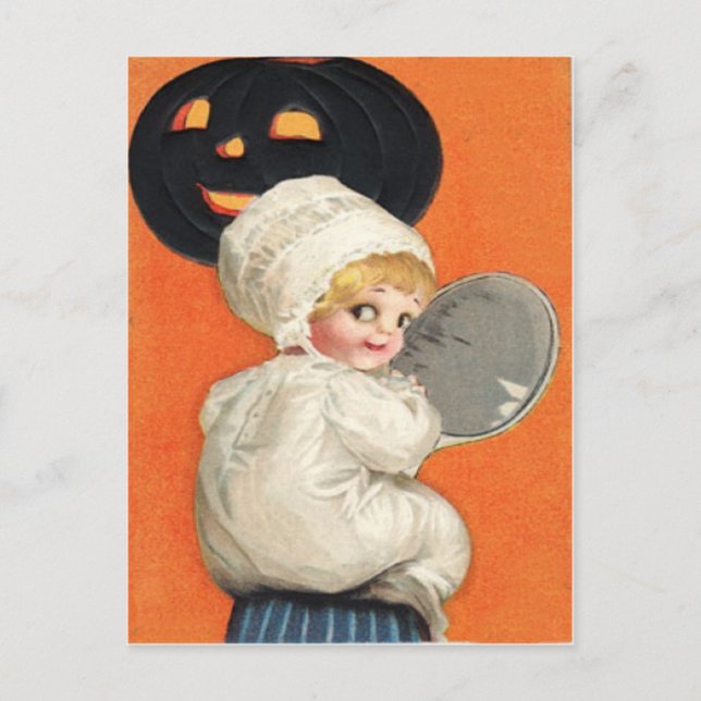 Pumpkin Jack O Lantern Girl Postcard (Front)