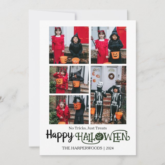 pumpkin jack-o-lantern Halloween Family 5 Photo Holiday Card (Front)