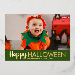 pumpkin jack-o-lantern Halloween Family One Photo Foil Holiday Card