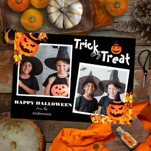 pumpkin jack-o-lantern Halloween Family Two Photo Holiday Card