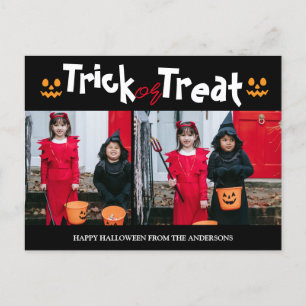 pumpkin jack-o-lantern Halloween Family Two Photo Holiday Postcard