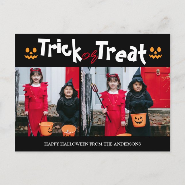 pumpkin jack-o-lantern Halloween Family Two Photo Holiday Postcard (Front)