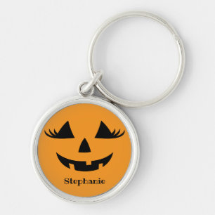 Pumpkin Jack O Lantern Lashes With First Name Key Ring