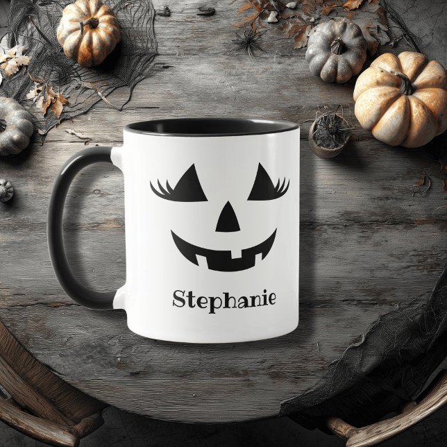 Pumpkin Jack O Lantern Lashes With First Name Mug (Creator Uploaded)