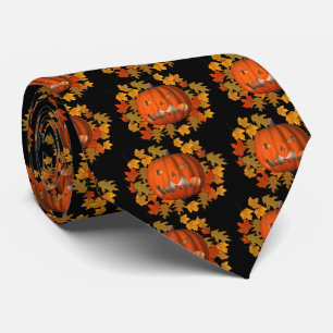 Pumpkin Jack O Lantern Leaves Halloween Neck Tie