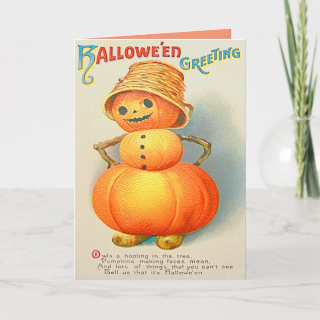 Pumpkin Jack O' Lantern Snowman Card (Front)