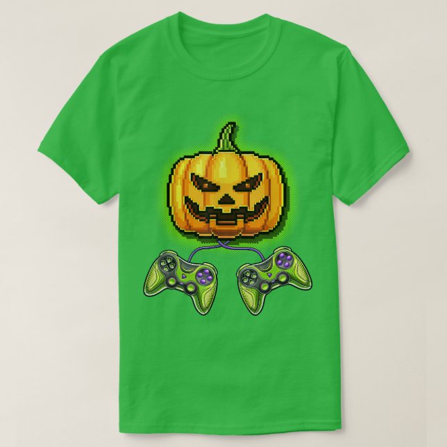 Pumpkin Jack-O-Lantern Video Game Controller Hallo T-Shirt (Design Front)