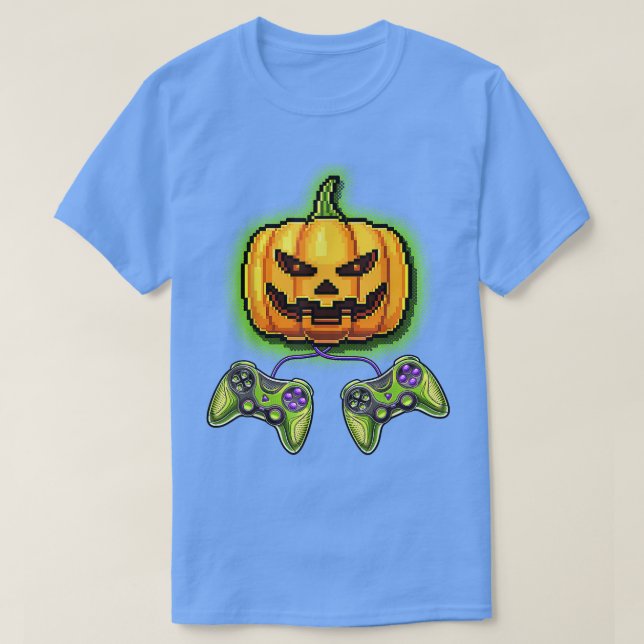 Pumpkin Jack-O-Lantern Video Game Controller Hallo T-Shirt (Design Front)