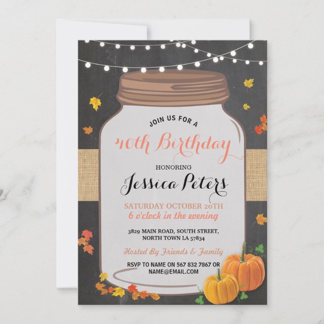Pumpkin Jar 40th Birthday Party Chalk Invite 50th (Front)
