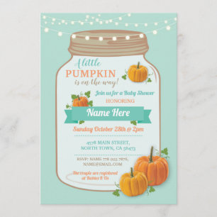 Pumpkin Jar Fall Mint Lights Baby Shower Invite