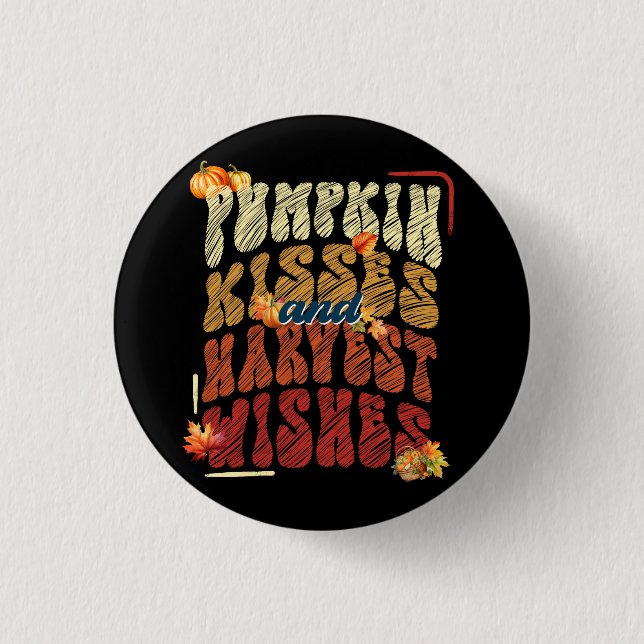 Pumpkin Kisses and Harvest Wishes, Cosy Fall 3 Cm Round Badge (Front)