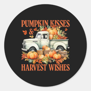 Pumpkin Kisses And Harvest Wishes Farm Truck Thank Classic Round Sticker
