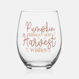 Pumpkin Kisses and Harvest Wishes Stemless Wine Glass
