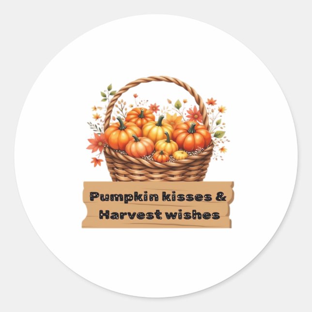 Pumpkin Kisses & Harvest Wishes Fall Design Oversi Classic Round Sticker (Front)