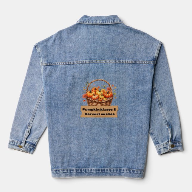 Pumpkin Kisses & Harvest Wishes Fall Design Oversi Denim Jacket (Back)