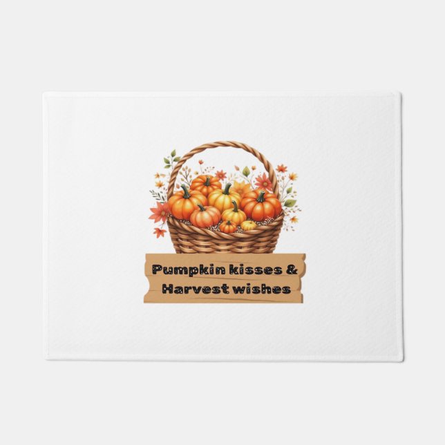 Pumpkin Kisses & Harvest Wishes Fall Design Oversi Doormat (Front)