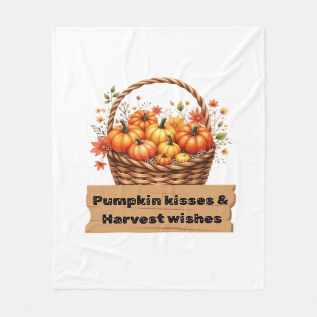 Pumpkin Kisses & Harvest Wishes Fall Design Oversi Fleece Blanket (Front)