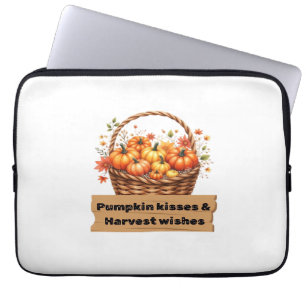 Pumpkin Kisses & Harvest Wishes Fall Design Oversi Laptop Sleeve