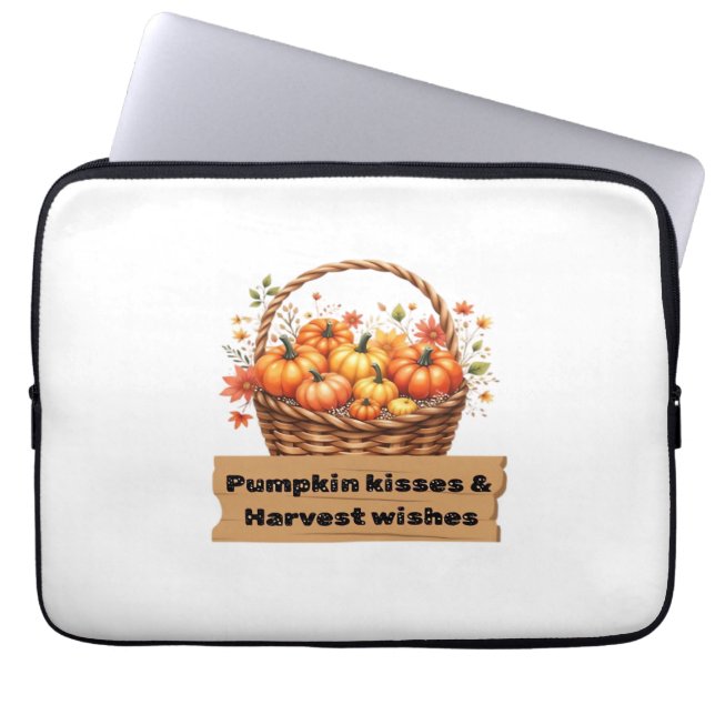 Pumpkin Kisses & Harvest Wishes Fall Design Oversi Laptop Sleeve (Front)
