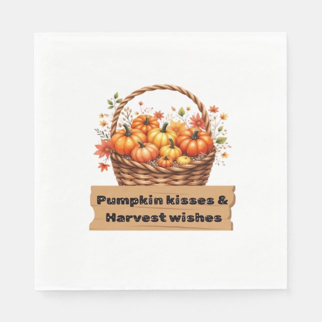 Pumpkin Kisses & Harvest Wishes Fall Design Oversi Napkin (Front)
