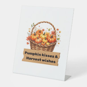 Pumpkin Kisses & Harvest Wishes Fall Design Oversi Pedestal Sign