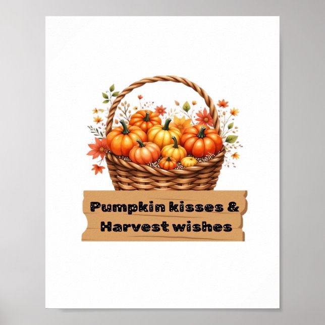 Pumpkin Kisses & Harvest Wishes Fall Design Oversi Poster (Front)