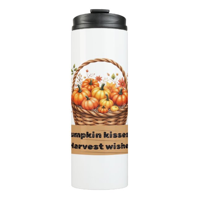 Pumpkin Kisses & Harvest Wishes Fall Design Oversi Thermal Tumbler (Front)
