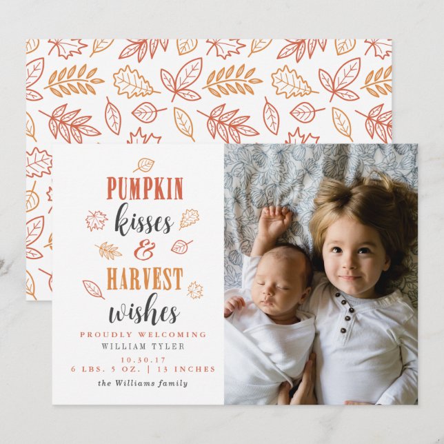 Pumpkin Kisses & Harvest Wishes New Baby Invitation (Front/Back)