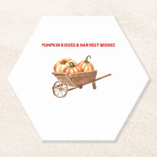 Pumpkin Kisses & Harvest Wishes Oversized T-Shirt. Paper Coaster